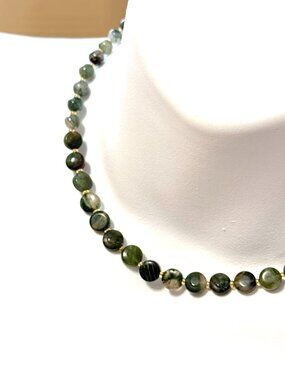 Genuine Green Moss Agate Short Necklace, Natural Gemstone Beaded Necklace